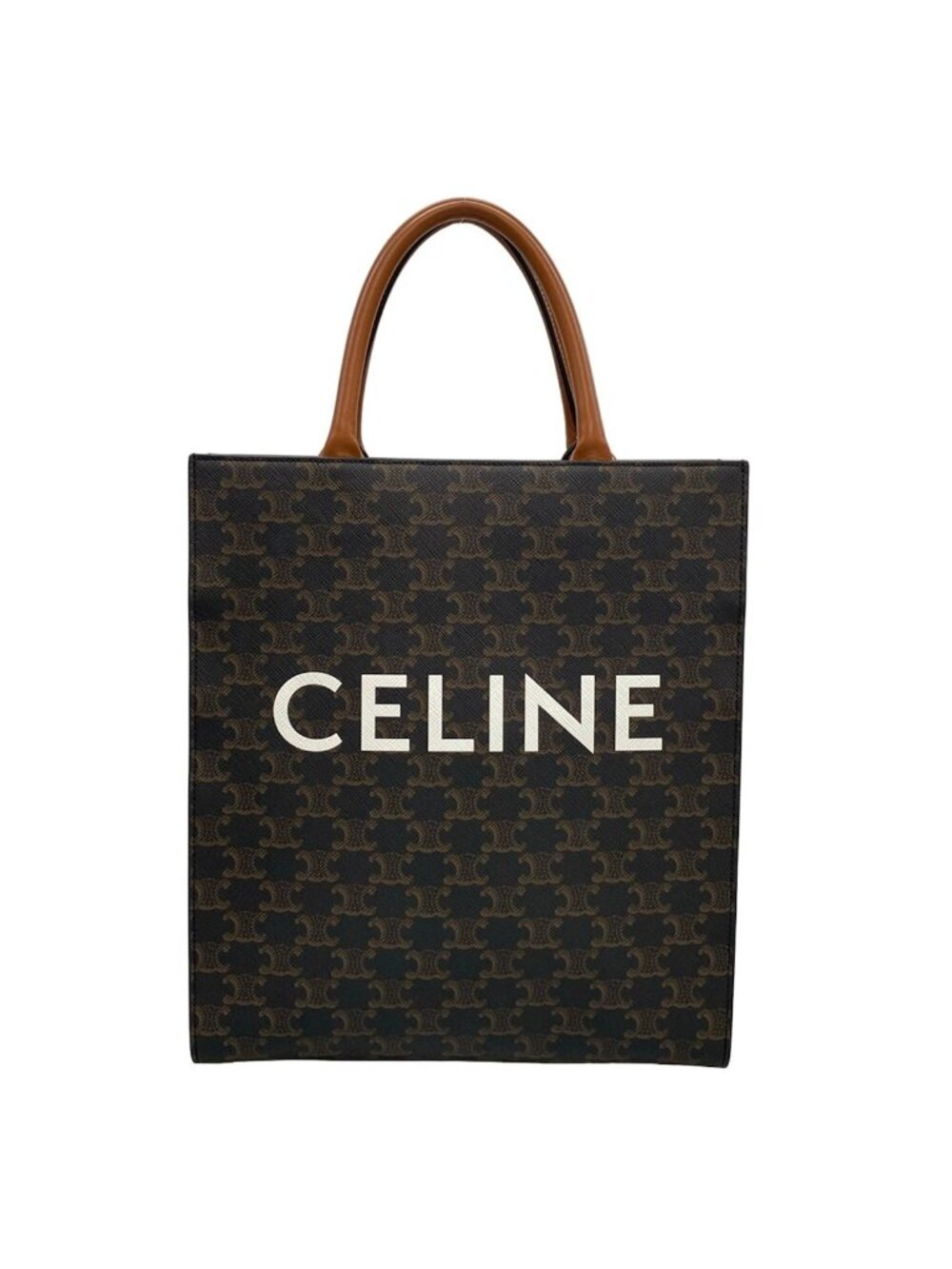 Celine Tote Bag Small Vertical Cabas Black Beige Dark Brown Leather